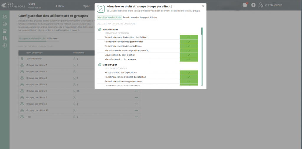 Manag Visualiser Droits Groupe